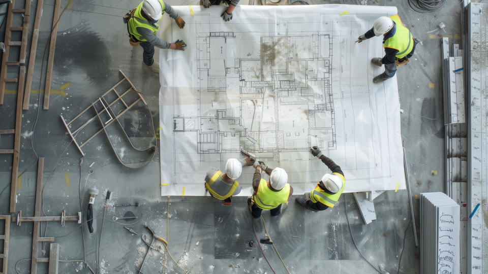 Construction Works Reviewing Blueprint